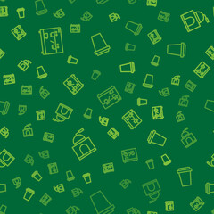 Set line Coffee machine, Manual coffee grinder and cup to go on seamless pattern. Vector