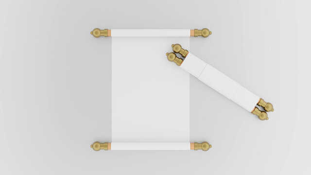 Realistic white paper scroll mock up template, 3d illustration, top view
