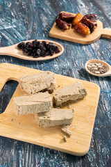 Halva of sunflower seeds. Traditional Middle Eastern sweets. Jewish, Turkish, Arabic national dessert. Turkish delight.