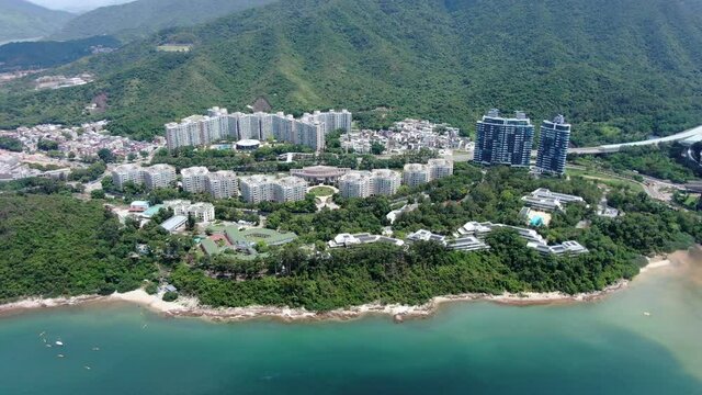 Aerial view of Starfish bay skyline in Ma On Shan, Hong Kong.