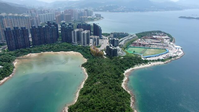 Aerial view of Starfish bay skyline in Ma On Shan, Hong Kong.