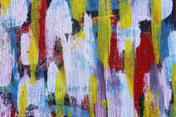 Red, yellow, blue and white abstract art background. Acrylic  on canvas. Rough brushstrokes of...