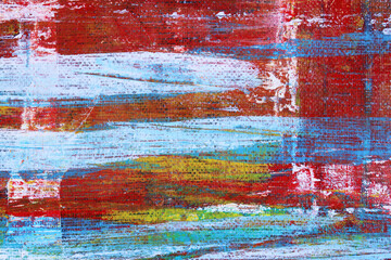 Red, yellow, blue and white abstract art background. Acrylic  on canvas. Rough brushstrokes of...