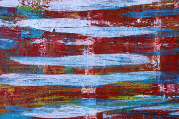 Red, yellow, blue and white abstract art background. Acrylic  on canvas. Rough brushstrokes of...