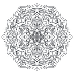 Zentangle mandala coloring book page. Zendoodle line art black and white outline illustration. 