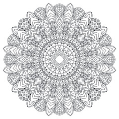 Zentangle mandala coloring book page. Zendoodle line art black and white outline illustration. 