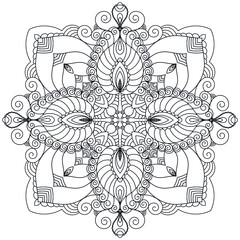 Zentangle mandala coloring book page. Zendoodle line art black and white outline illustration. 