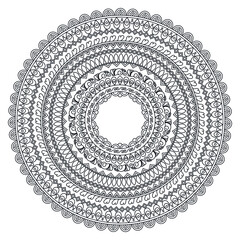 Zentangle mandala coloring book page. Zendoodle line art black and white outline illustration. 