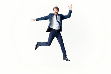 man in a jacket and tie emotions successful light background