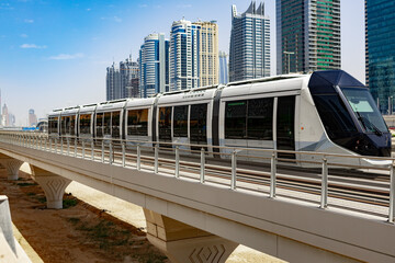 Metro railway train in Dubai city in UAE