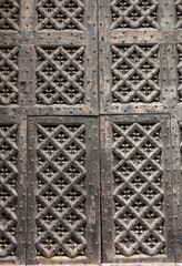 Old wooden door to St. Mary's Basilica in Gdansk. Poland