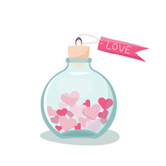 Love bottle with pink hearts