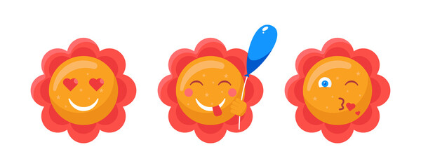 Love emoji icon set. Сute flowers