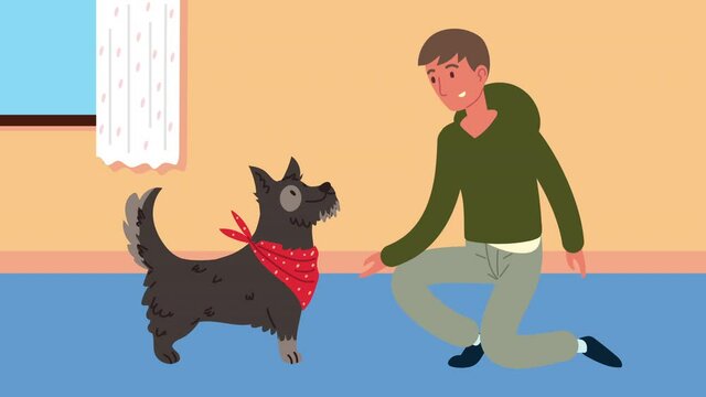 young man with dog animation