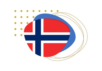 Norway flag icon or badge. Norwegian national emblem with abstract background and geometric shapes. Vector illustration.
