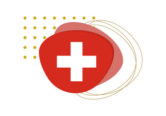 Obraz premium Switzerland flag icon or badge. Swiss national emblem with abstract background and geometric shapes. Vector illustration.