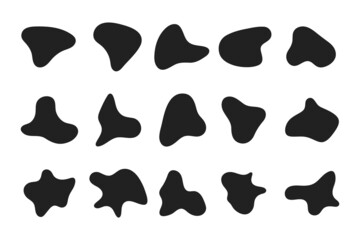 Random abstract liquid organic black irregular blotch shapes flat style design fluid vector illustration set banner simple shape template for presentation design, flyer, isolated on white background.