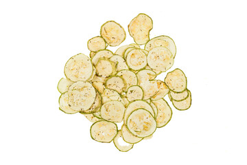 Dried slices zucchini or courgette over white background