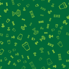 Set line Award cup, Fitness shaker and Sports nutrition on seamless pattern. Vector