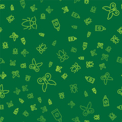 Set line Cockroach, Butterfly and Spray against insects on seamless pattern. Vector