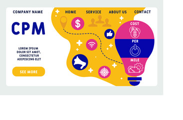 Vector website design template . CPM - Cost Per Mile acronym. business concept. illustration for website banner, marketing materials, business presentation, online advertising.