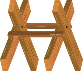 Sawhorse. Wood saw for rough cutting. Tools. Sawing logs. Flat design.