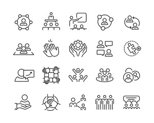 Teamwork Line Icons - Vector Line Icons. Editable Stroke. Vector Graphic