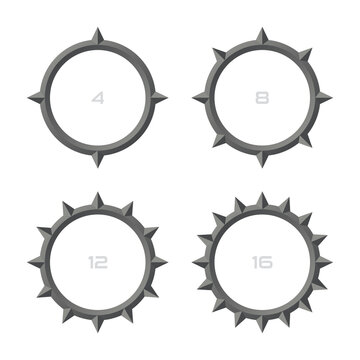 Vector set of circles with thorns. Template. Isolated on white background.