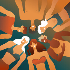 A group of people, close friends are lying together on the lawn. Men and women sunbathing in the sun, a wonderful summer day, outdoor recreation, flat design.