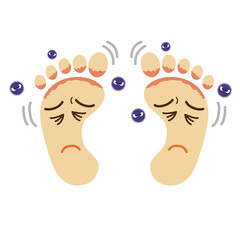擬人化した水虫の足のイラスト｜足跡足の裏のイラスト　ボディパーツフットヘルス健康イメージathlete's foot
