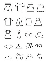 a set of black and white icons in the form of clothes. icons are suitable for the design of stories, websites and presentations