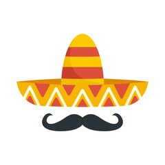 Mexican sombrero mustache icon flat isolated vector