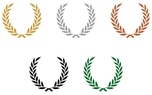 Lorbeerkranz Vektor in Gold, Silber, Bronze, Schwarz, Gr&uuml;n.Wei&szlig;er isolierter Hintergrund.