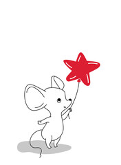 Mouse with glittering balloon, greeting card for your design, vector illustration 10eps