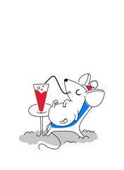 Mouse resting in a deck chair, greeting card for your design, vector illustration 10eps