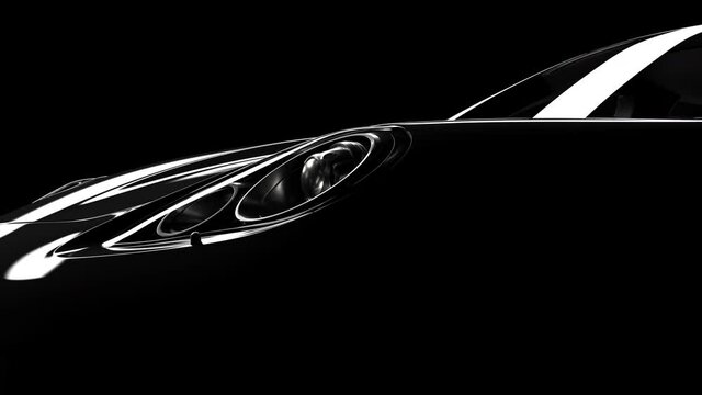 the black car gradually emerges from the darkness due to the illumination and disappears again in the darkness. fragment side view close-up
