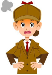 怒る女性の探偵の上半身
