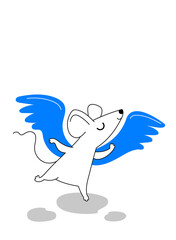 Little mouse with wings is joyful, greeting card for your design, vector illustration 10eps