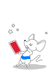 Little Mouse makes selfie, greeting card for your design, vector illustration 10eps