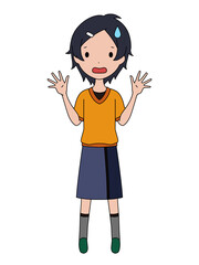 困ったような表情の女の子の全身イラスト