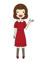 案内をしている笑顔の女の子の全身イラスト