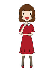 考えるポーズの笑顔の女の子の全身イラスト