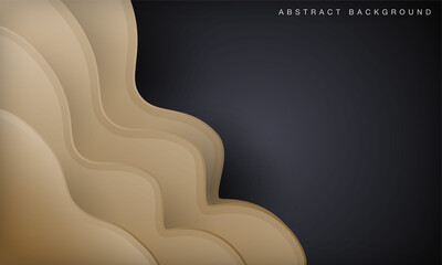 Abstract wave black and gold luxury background. Modern papercut template.
