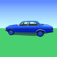 Retro car. Vector drawing of a blue car. Expensive car.