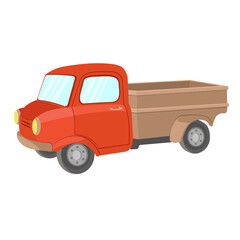 Cartoon red retro truck pickup car, on a white background. PNG. Vector illustration.