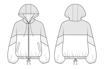 Fashion flat sketch of outer jacket with hood - obrazy, fototapety, plakaty