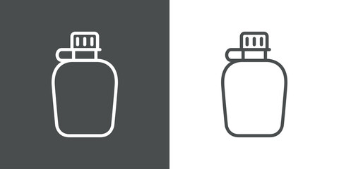 Icono plano cantimplora de plastico para acampada con lineas en fondo gris y fondo blanco