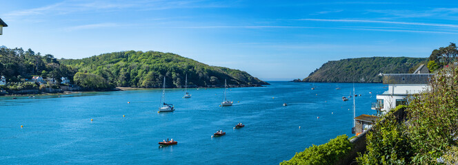 Panoramic view of the Entrance to Salcombe Estuary , Devon, over the bar