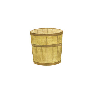 Wooden bucket, handmade agricultural garden accessory to gather the harvest, empty container, thanksgiving decor element