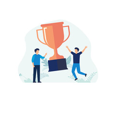 Flat design concept of winner, champion, success, trophy. Vector illustration for website banner, marketing material, business presentation, online advertising.